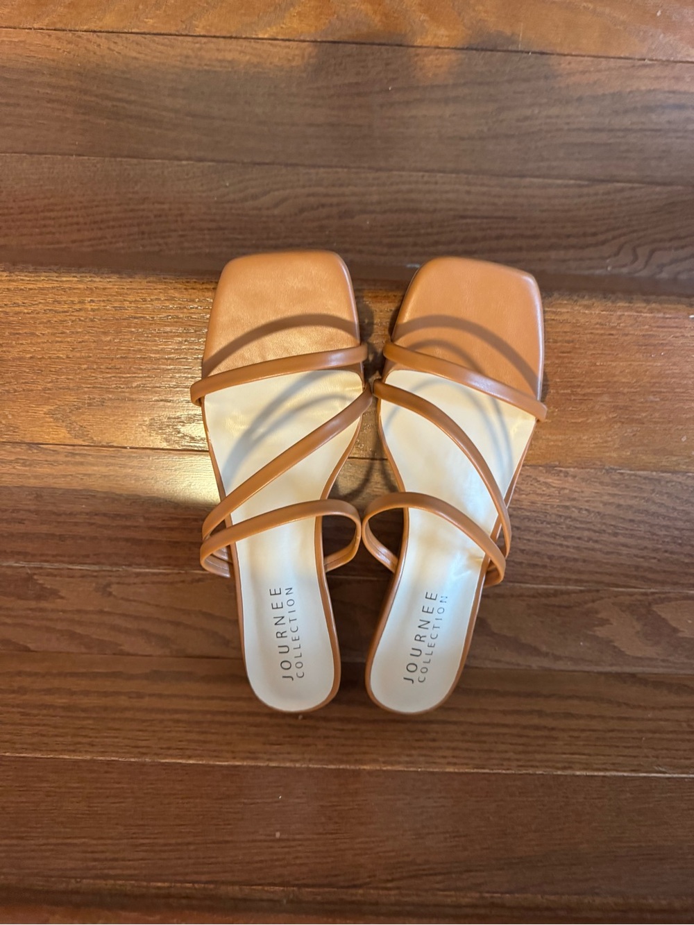 Journee Collection Tan Strappy Square-Toe Slide Mules
